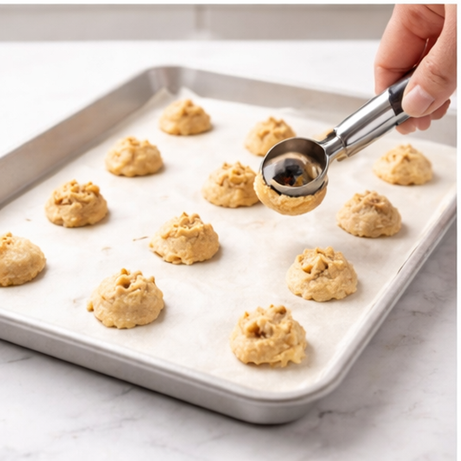 Small cookie scoop portioning mini dessert dough