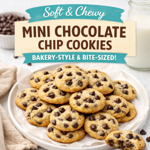 Soft and chewy mini chocolate chip cookies on a plate