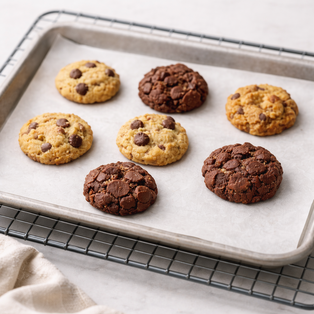 Mini cookies cooling on a baking sheet in a small batch