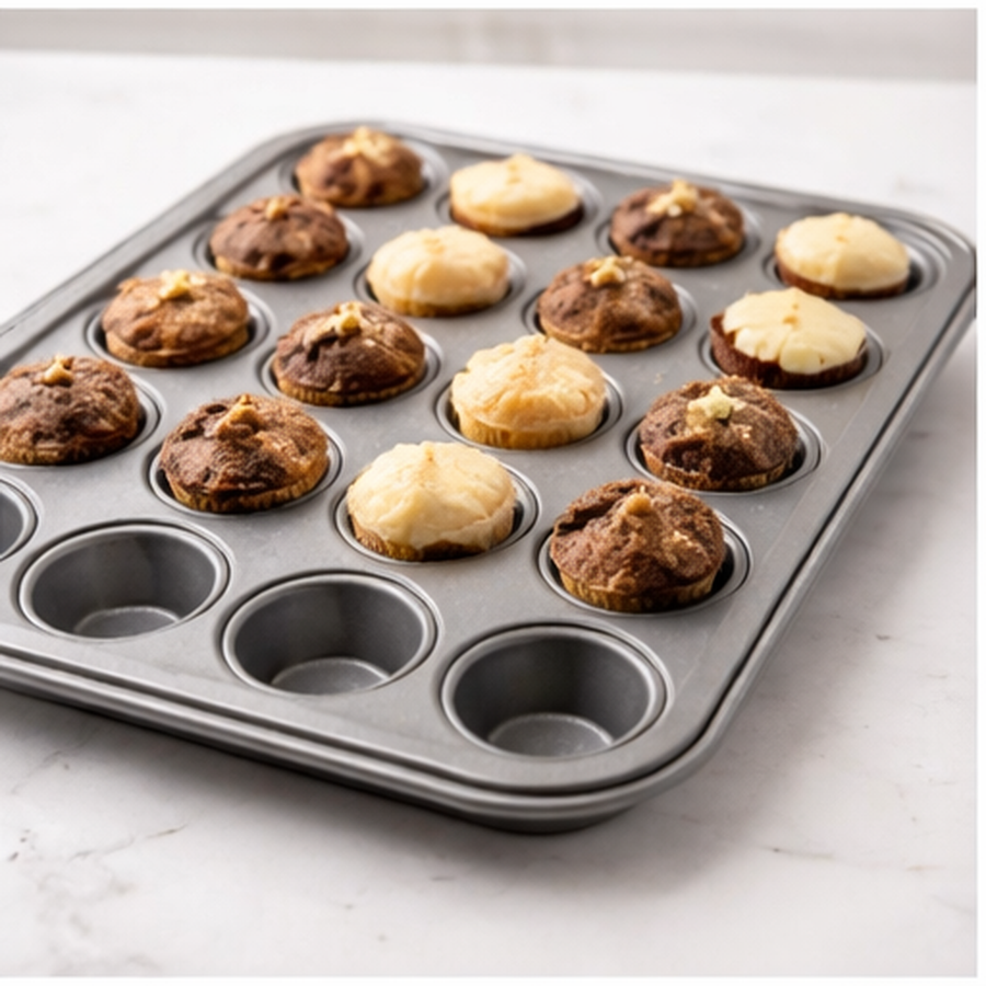 Mini muffin pan filled with baked mini desserts