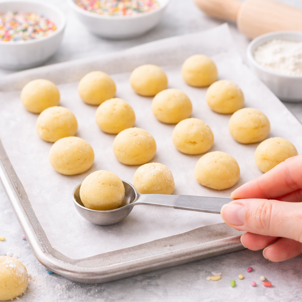 Mini sugar cookie dough portions sized for one-bite cookies