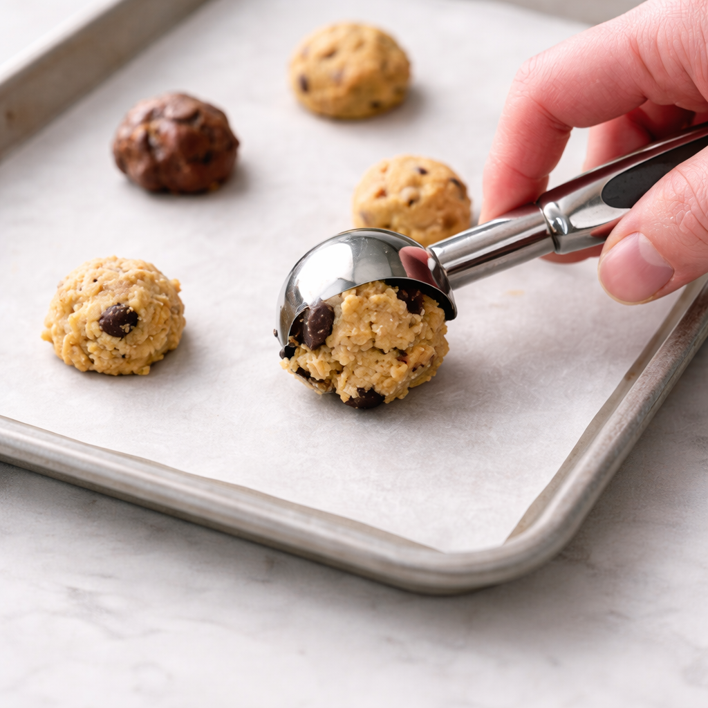Small batch cookie dough being portioned into mini cookies