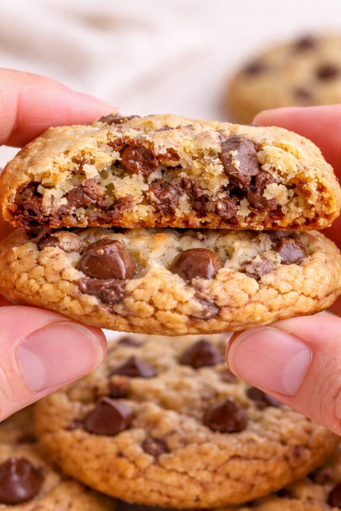 Mini gluten free cookie broken open showing moist interior and tender crumb