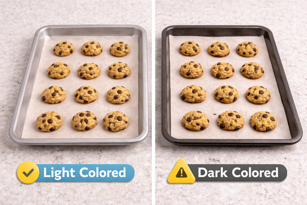 Light-colored baking sheet with evenly baked mini cookies