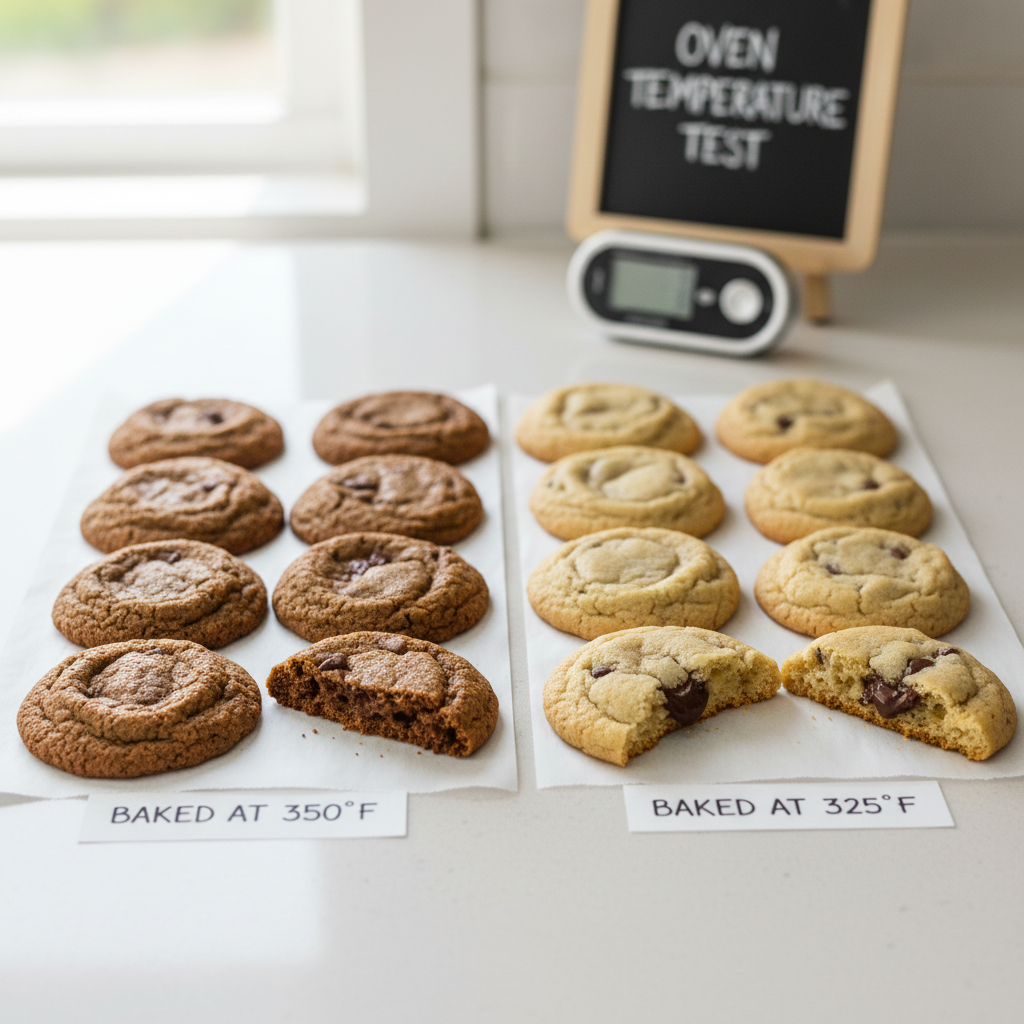 Oven Temperature Results for Mini Cookies Two mini cookies side by side showing the difference between 350 degrees and 325 degrees Fahrenheit.