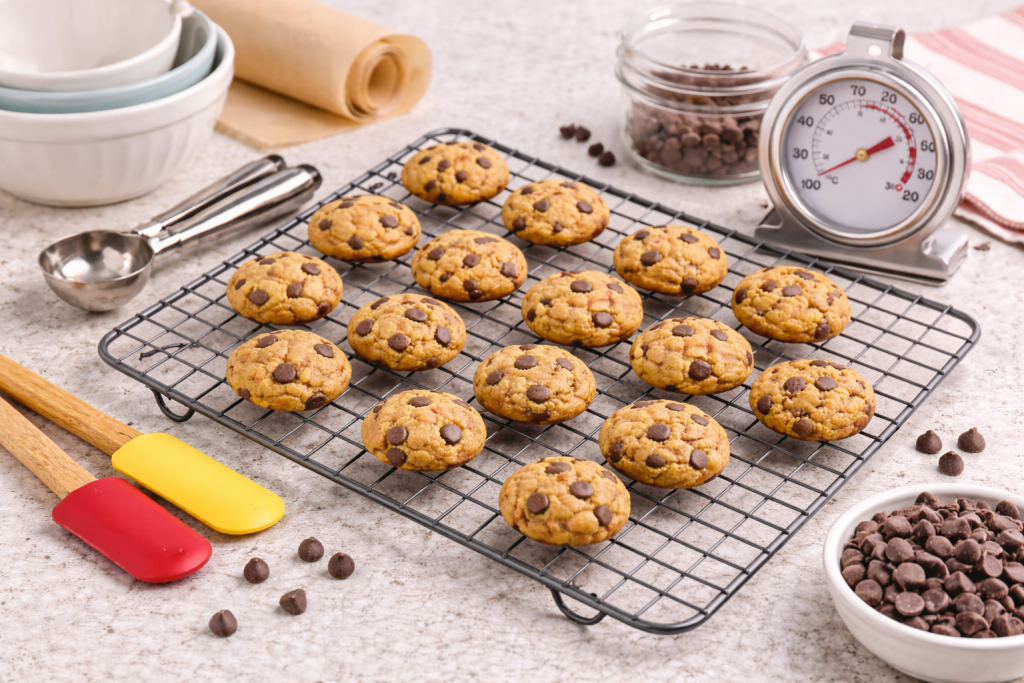 Basic mini cookie baking tools laid out for beginners