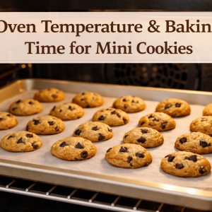 Mini chocolate chip cookies baking evenly on a sheet pan inside a preheated oven