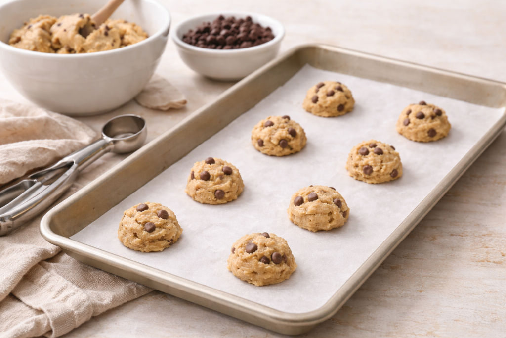 Small batch cookie dough scooped into a few evenly sized portions